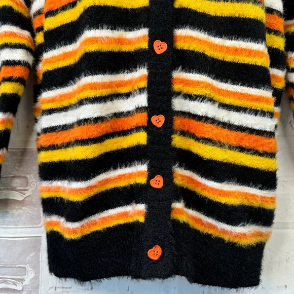 Sweet Society Womens Striped Black Orange Candy Corn Eyelash Sweater Sz. S M - Picture 4 of 11